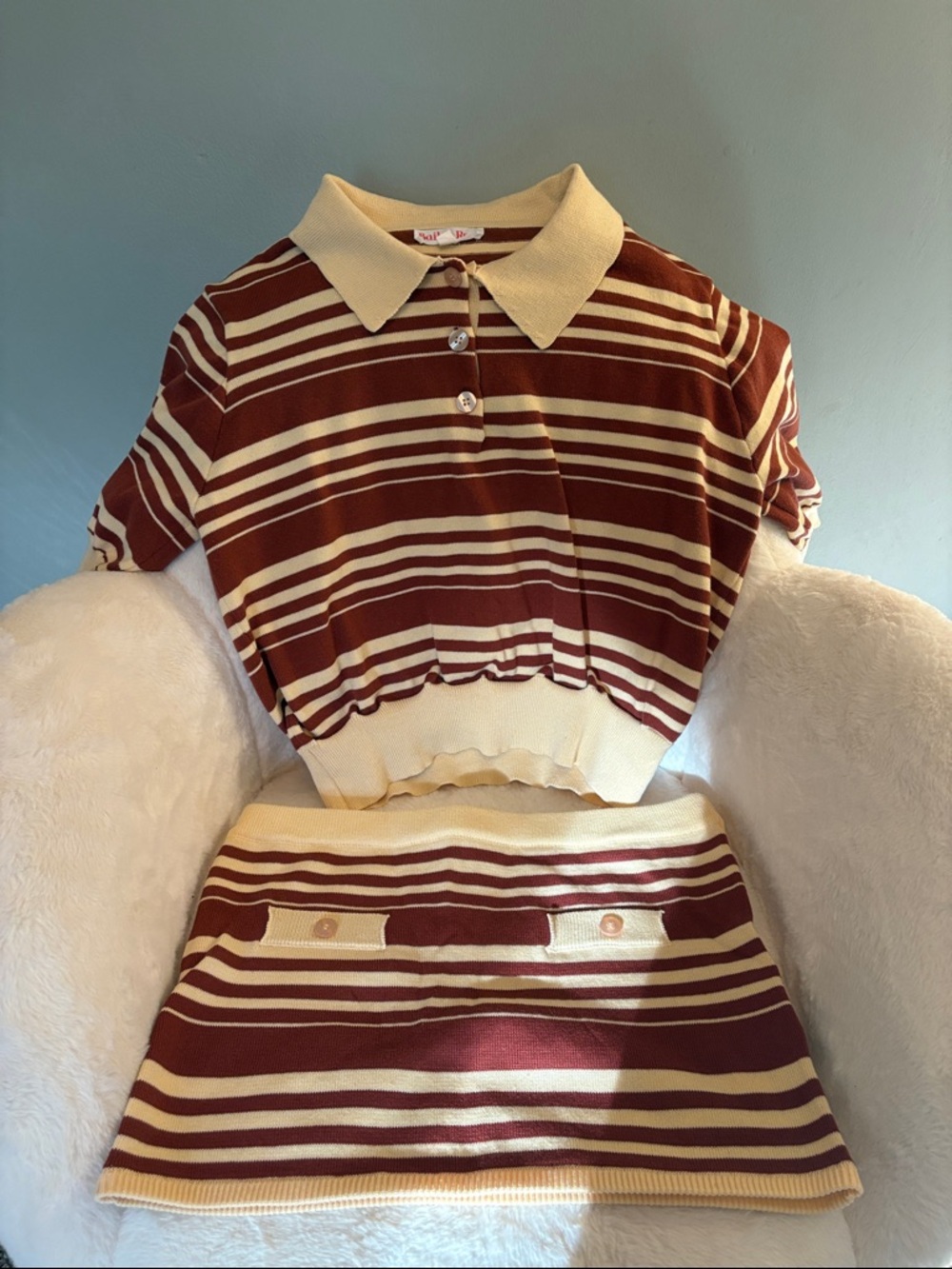 Bailey Rose striped polo and mini skirt